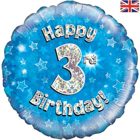 18 inch Blue Happy 3rd Birthday Foil Balloon