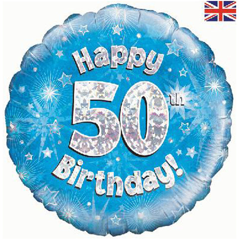 18 Inch Blue Happy 50th Birthday Foil Balloon