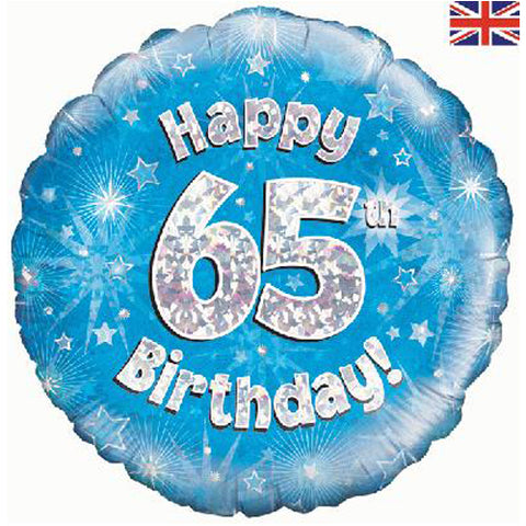 18 Inch Blue Happy 65th Birthday Foil Balloon
