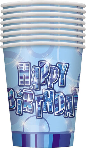 Blue Glitz Happy Birthday 9oz Cups (8pk)