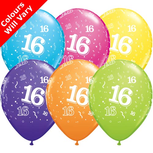 Tropical Assortment 16th Birthday Balloons (6pk)