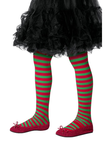 Children's Green & Red Striped Tights