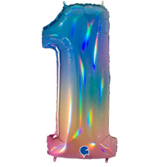 40 Inch Colourful Rainbow Number 1 Foil Balloon