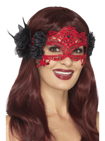 Embroidered Lace Filigree Eye Mask with Roses