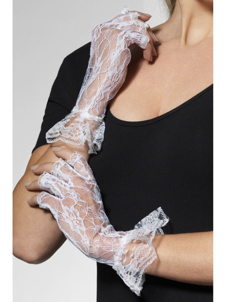 Fingerless White Lace Gloves