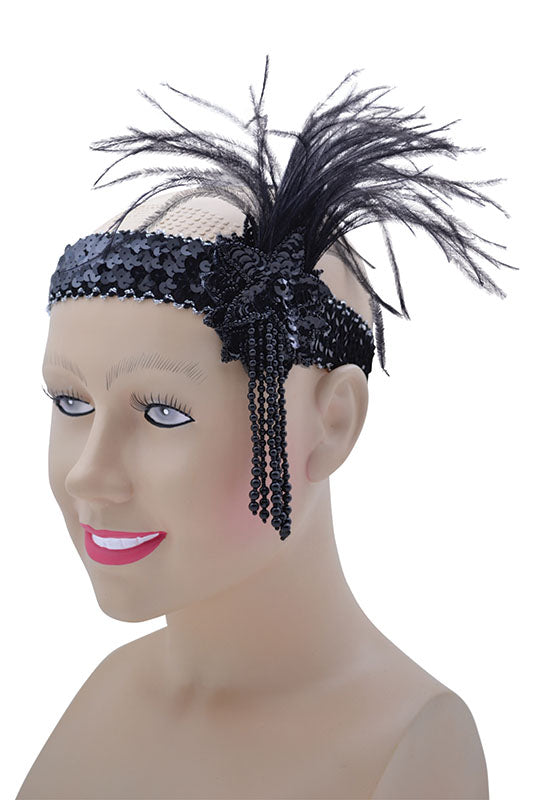 Deluxe Sequin Black Flapper Headband