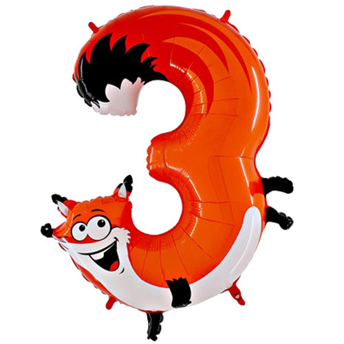 40 Inch Zooloons Number 3 Fox Foil Balloon