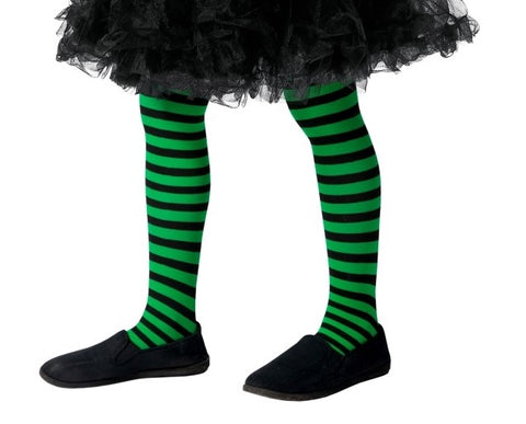 Kid's Green & Black Striped Tights (6-12 Years)