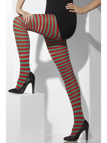 Green & Red Striped Tights