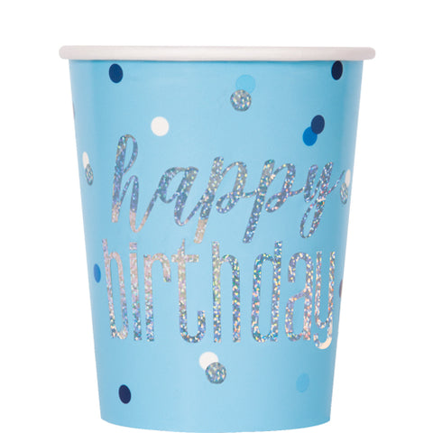 Happy Birthday Glitz Blue 9oz Cups (8pk)