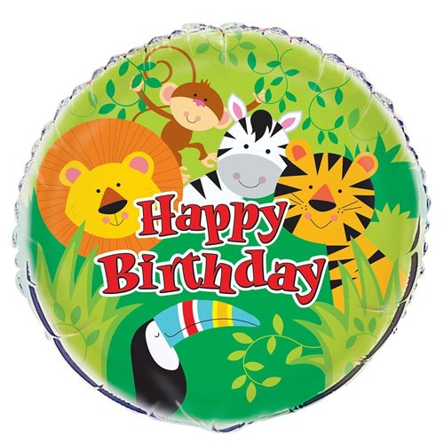 18 Inch Jungle Animal Happy Birthday Foil Balloon