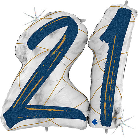 43" Marble Mate Blue 21st Birthday Foil Balloon