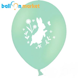 Mint Bunny & Flowers Latex Balloons