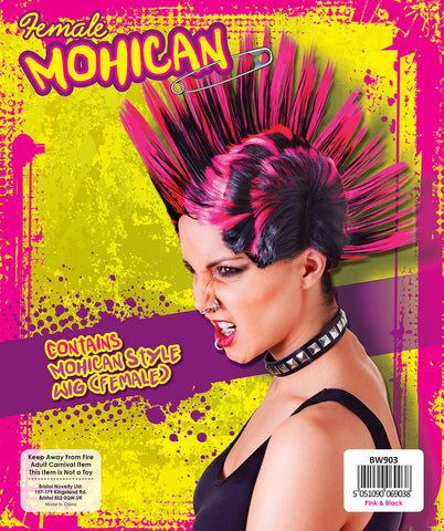 Pink & Black Female Mohican Wig