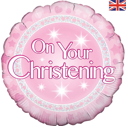 18 inch On Your Christening Pink Foil Balloon