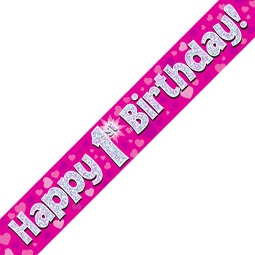 1st Birthday Pink Foil Banner