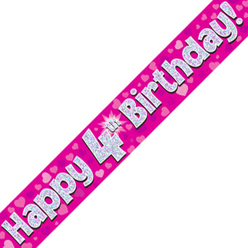 4th Birthday Pink Foil Banner