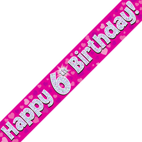 6th Birthday Pink Foil Banner