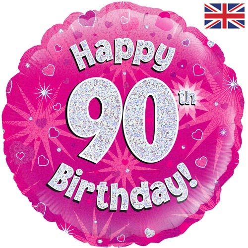 18 Inch Pink Happy 90th Birthday Foil Balloon