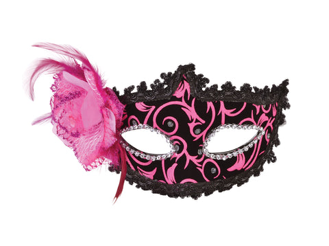 Pink & Black Eye Mask with Side Feather