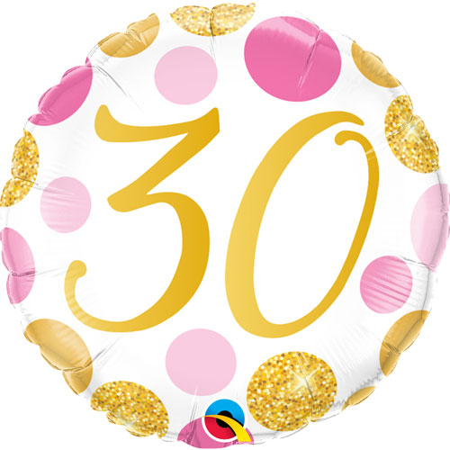 18 Inch Pink & Gold Dots 30th Birthday Foil Balloon