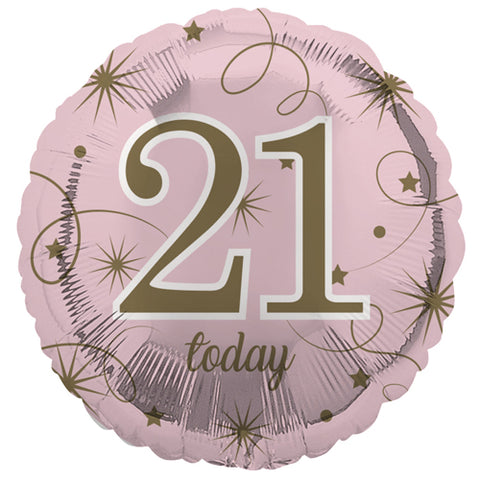 18 Inch Pink Gold Stars 21st Birthday Foil Balloon