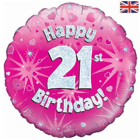 18 Inch Pink Happy 21st Birthday Foil Balloon