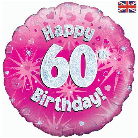 18 Inch Pink Happy 60th Birthday Foil Balloon