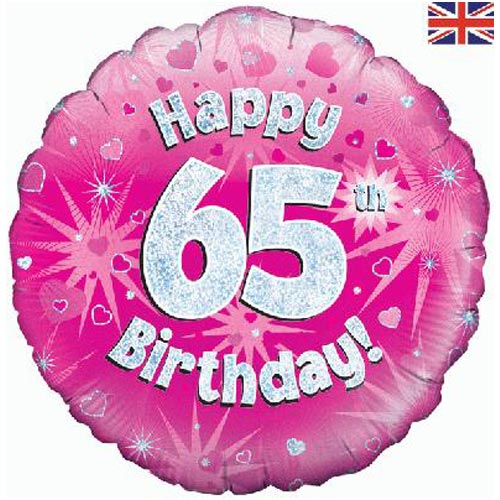 18 Inch Pink Happy 65th Birthday Foil Balloon