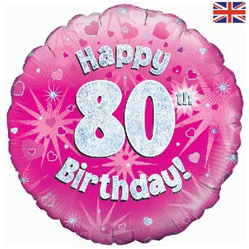 18 Inch Pink Happy 80th Birthday Foil Balloon