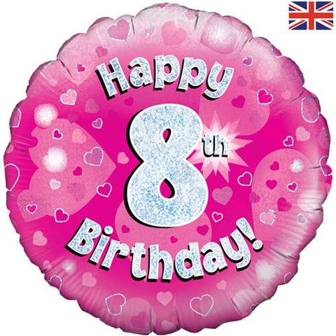 18" Pink Happy 8th Birthday Foil Balloon