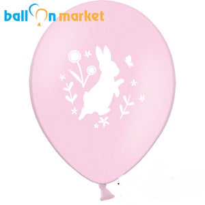 Pink Bunny & Flowers Latex Balloons