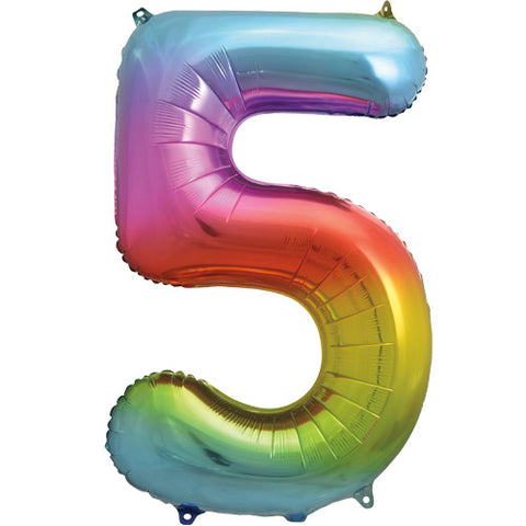 34 Inch Rainbow Number 5 Foil Balloon