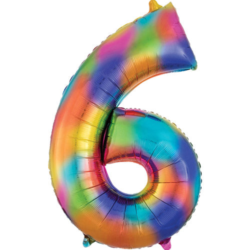 34 Inch Rainbow Splash Number 6 Foil Balloon