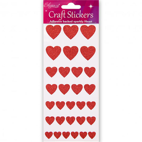 Red Glitter Heart-Shaped Craft Stickers
