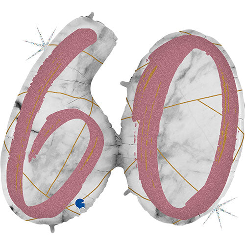 43" Marble Mate Rose Gold 60th Birthday Foil Balloon