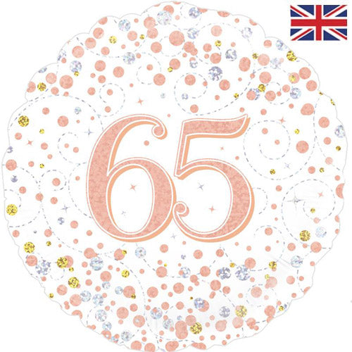 18 Inch Rose Gold Fizz 65th Birthday Foil Balloon