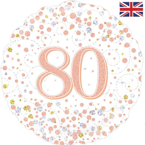 18 Inch Rose Gold Fizz 80th Birthday Foil Balloon