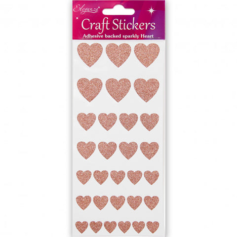 Rose Gold Glitter Heart-Shaped Craft Stickers