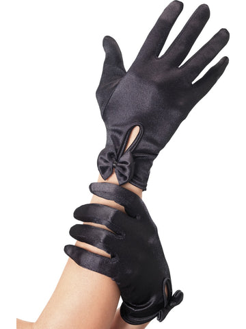 Short Black Gloves with Bow
