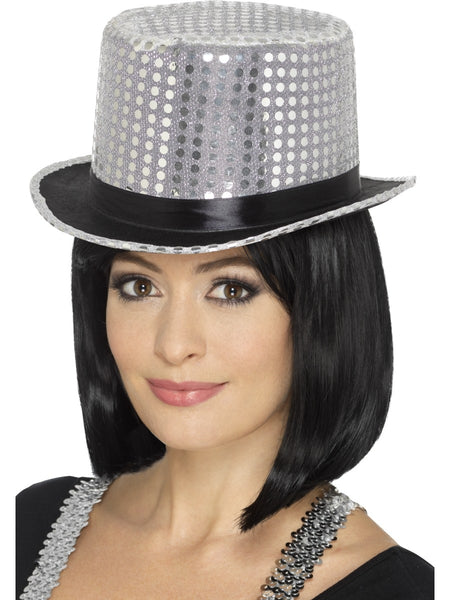 Silver Sequin Top Hat