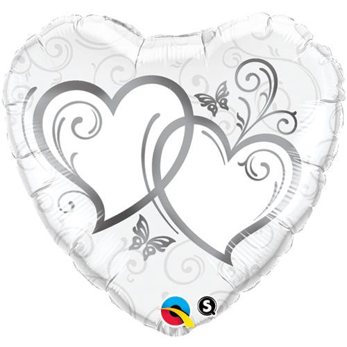 18 Inch Silver Entwined Hearts Foil Balloon