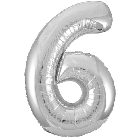 34 Inch Silver Number 6 Foil Balloon