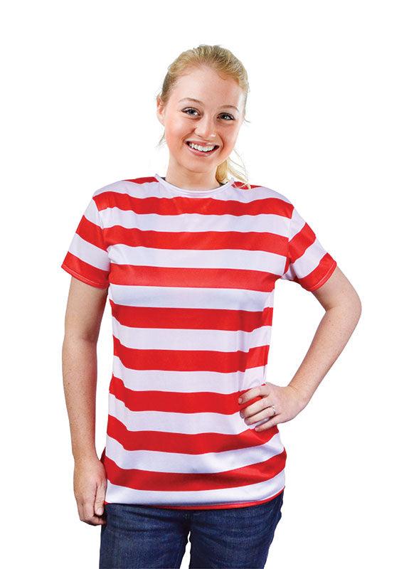 Ladies Red & White Striped Shirt