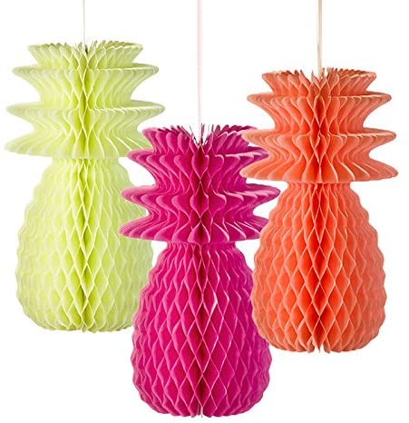 Three Honeycomb Neon Pineapple Decorations