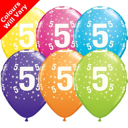 Tropical Assortment 5th Birthday Balloons (6pk)