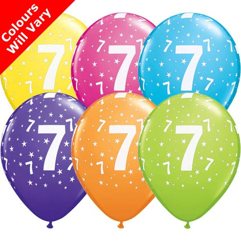 Tropical Assortment 7th Birthday Balloons (6pk)