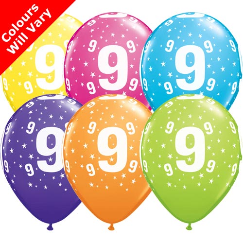 Tropical Assortment 9th Birthday Balloons (6pk)