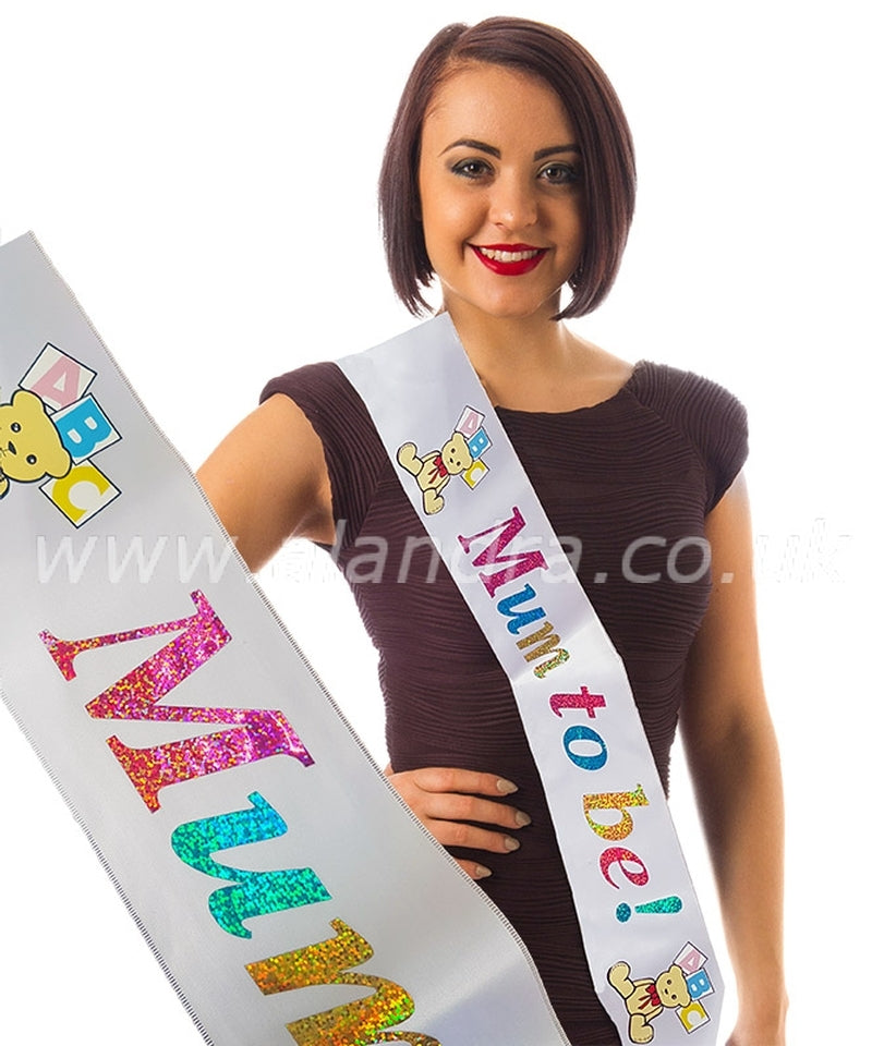 White Mum To Be Sash