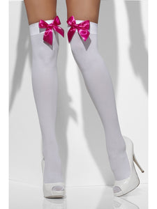 White Thigh High Stockings with Hot Pink Bows